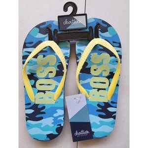 Boys Blue Boss Camo Chatties Flip Flops Size 13/1